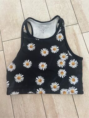 Goldsheep Black Daisy Print Crop Top